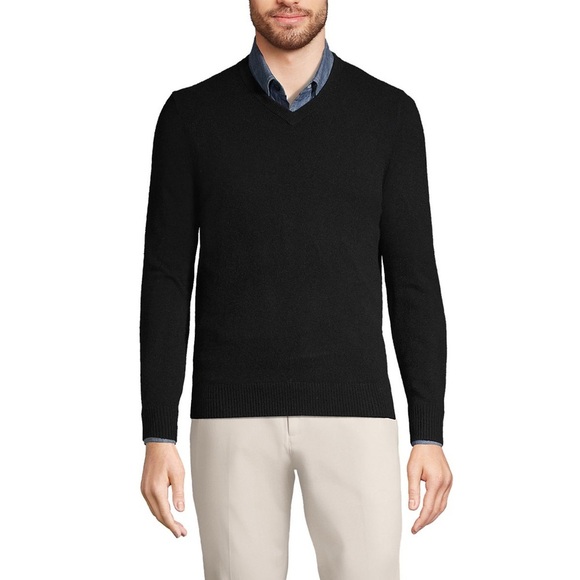 Lands End V Neck Cashmere Black Sweater - Picture 1 of 9